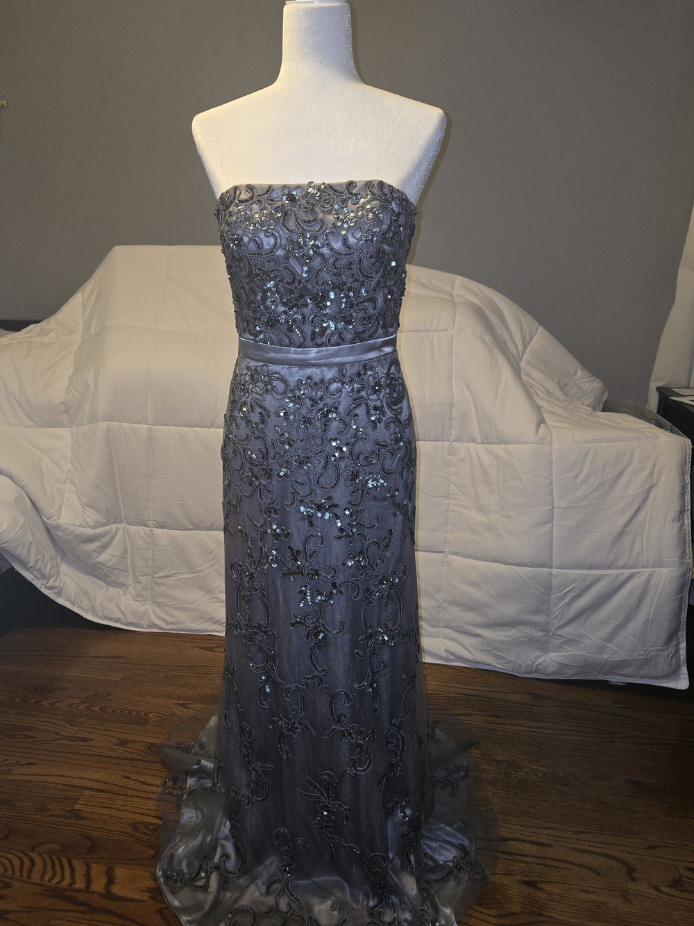 Strapless Feriani Gray Beaded Evening Gown Size 8